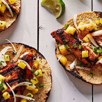 mahi mahi tacos with pineapple slaw