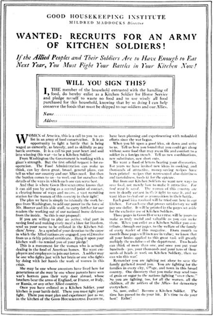 “wanted recruits for an army of kitchen soldiers” december 1917