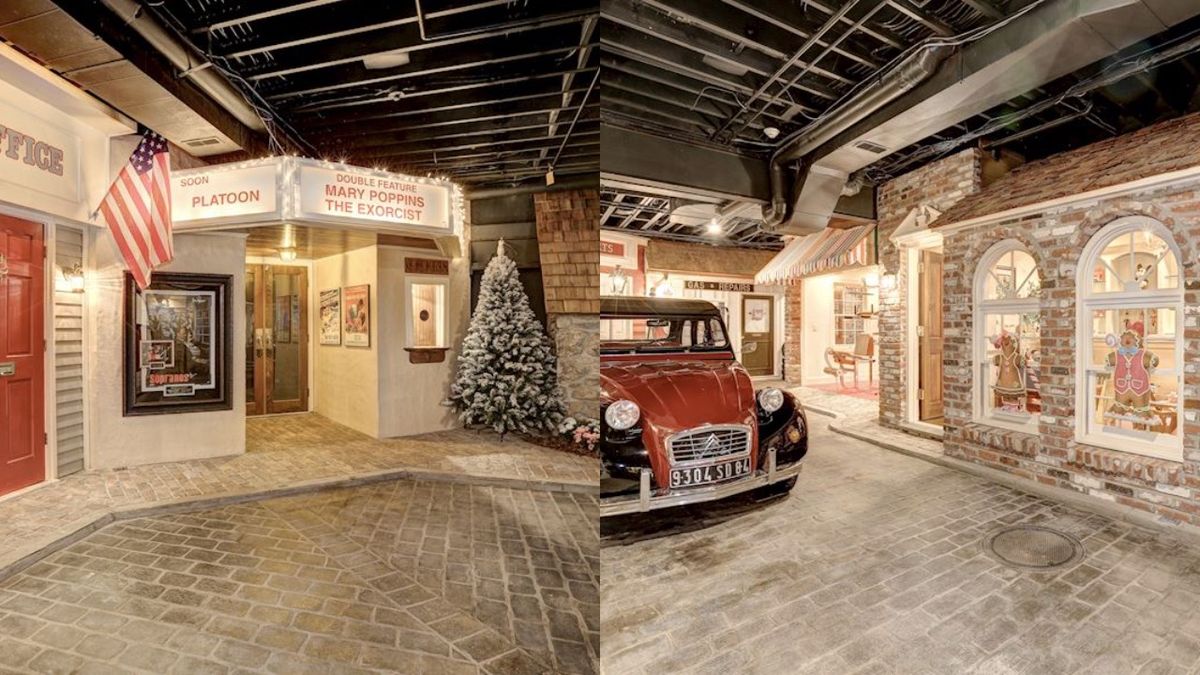 main street in basement that cobble stone roads and christmas decor
