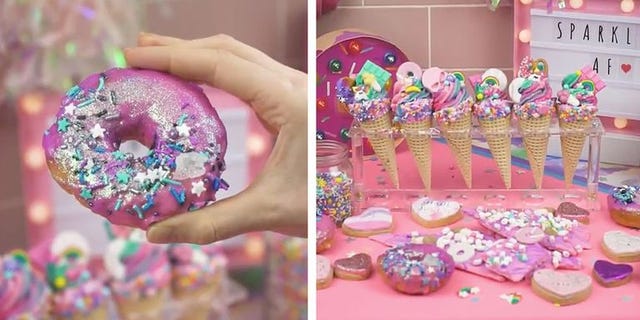 Pink, Nail, Hand, Finger, Glitter, Fashion accessory, Magenta, Food, Tableware, 