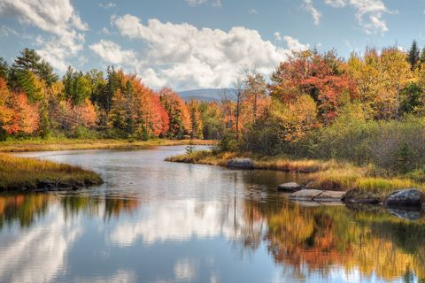 maine river with colorful fall foliage