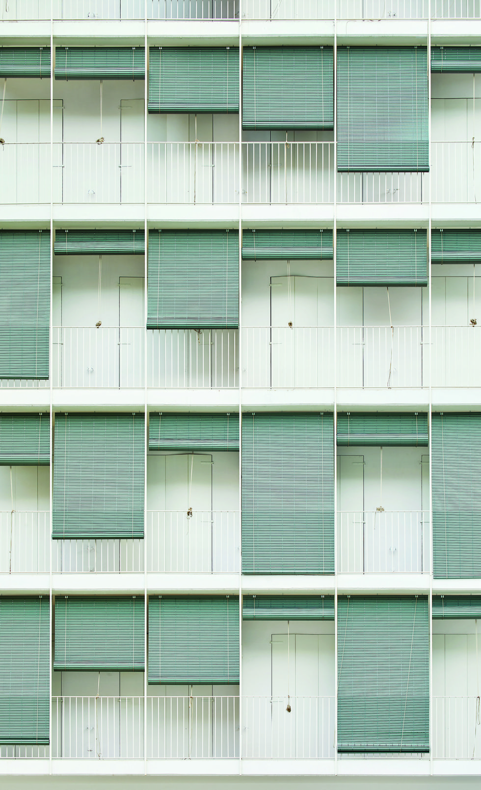 Green, Architecture, Turquoise, Building, Facade, Line, Apartment, Window, Material property, House, 