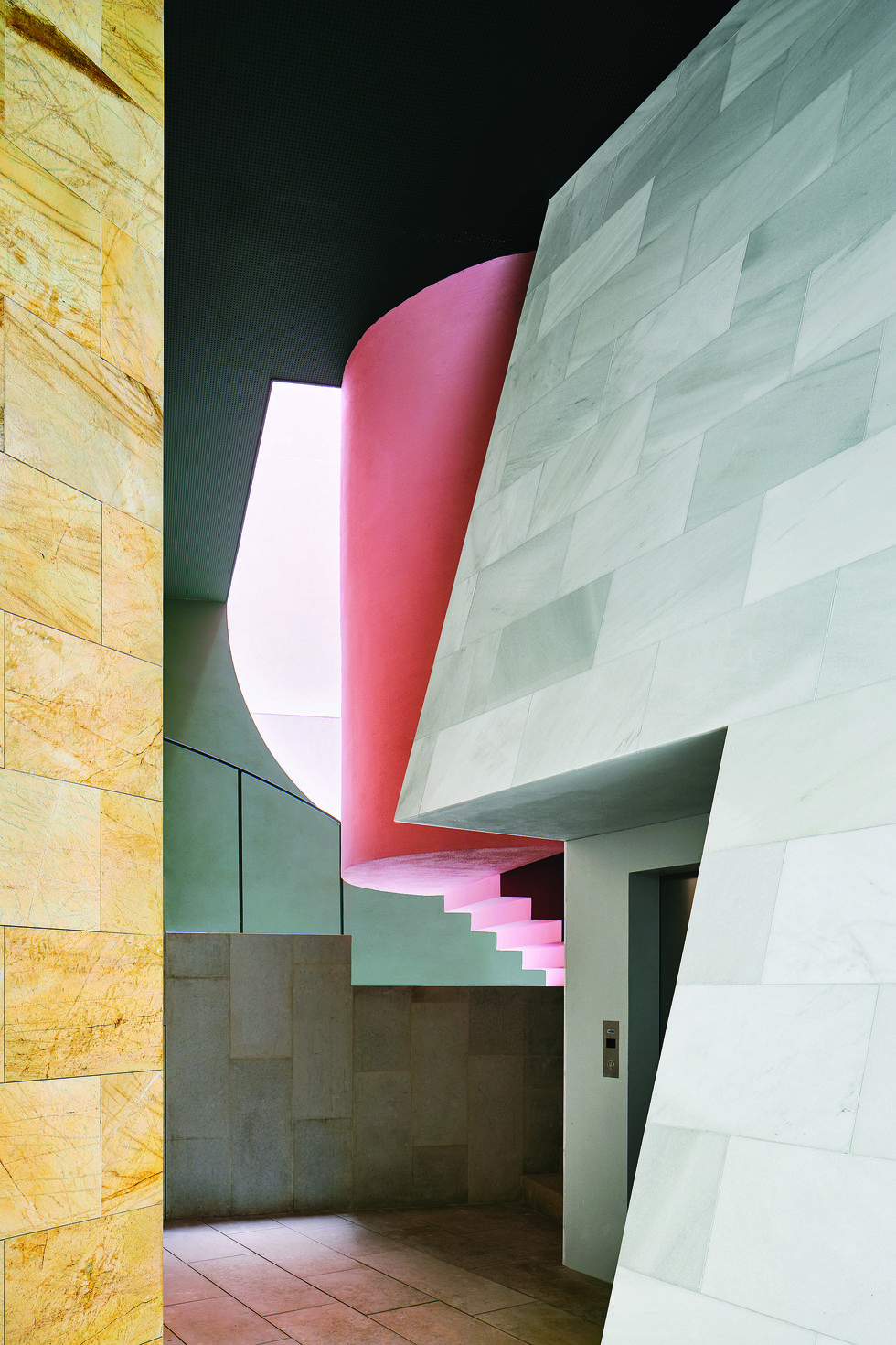 Pink, Architecture, Wall, Line, Interior design, Magenta, House, Floor, Design, Building, 