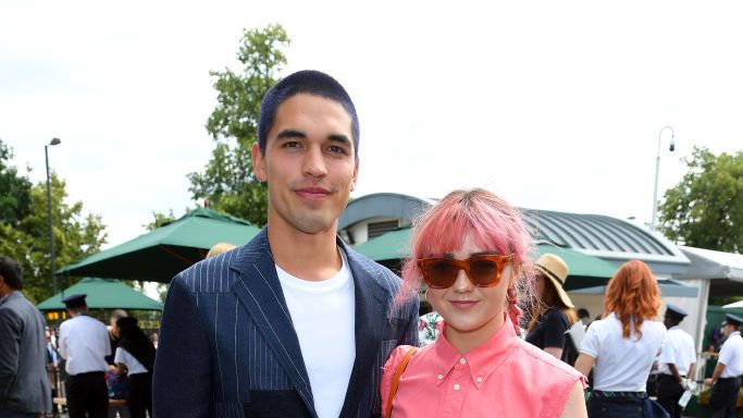 Maisie Williams and Reuben Selby matching pink hair at Sophie