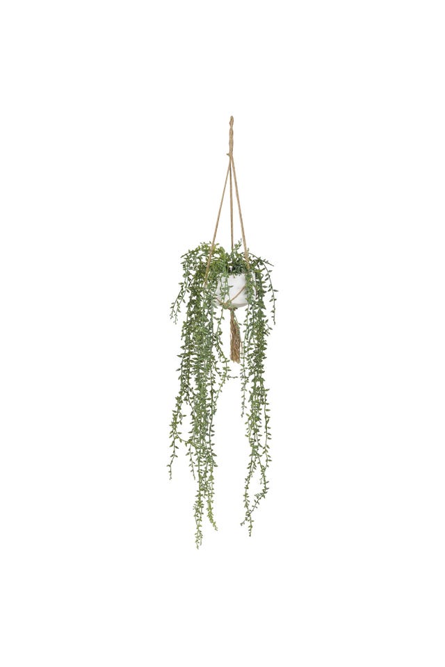 planta colgante artificial con macetero y cuerdas