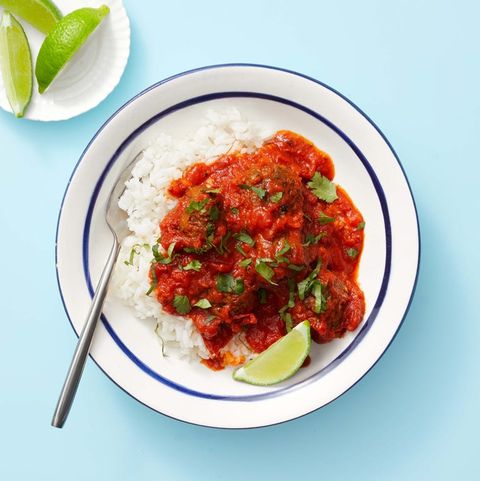 mexican beef meatballs with red chipotle sauce and served on top of white rice