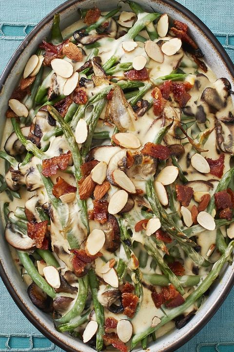 green bean mushroom casserole with almonds