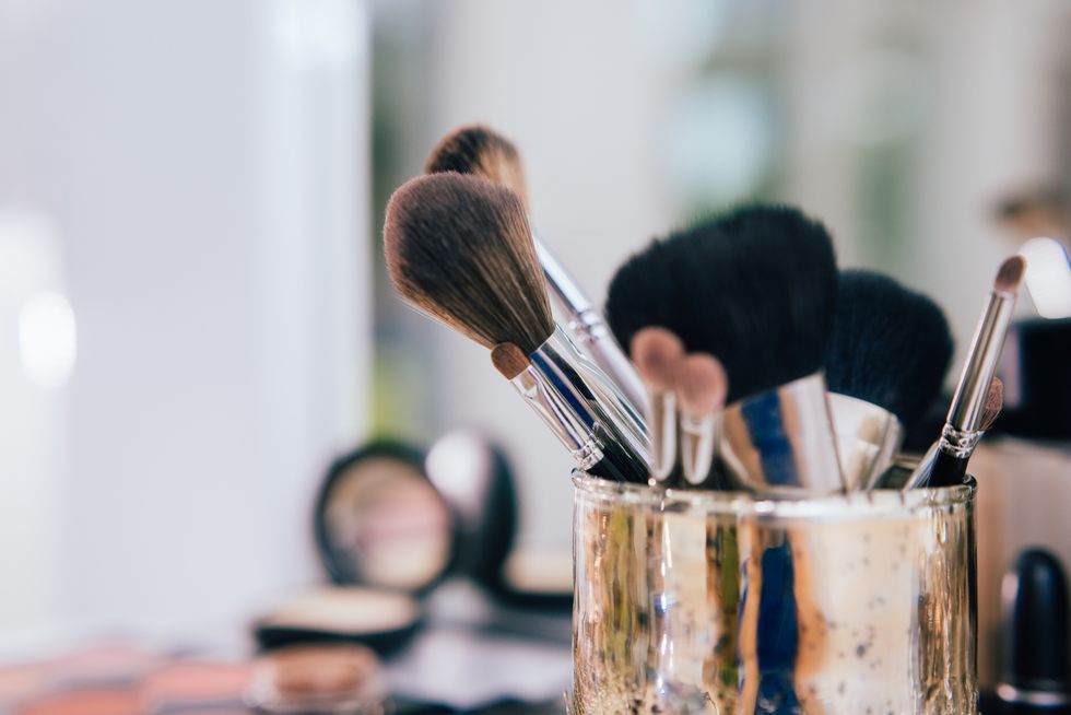 make up brushes in artist studio
