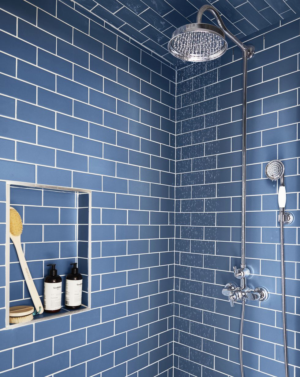 makeover takeover blue tile shower