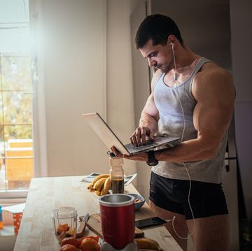 male athlete in the kitchen