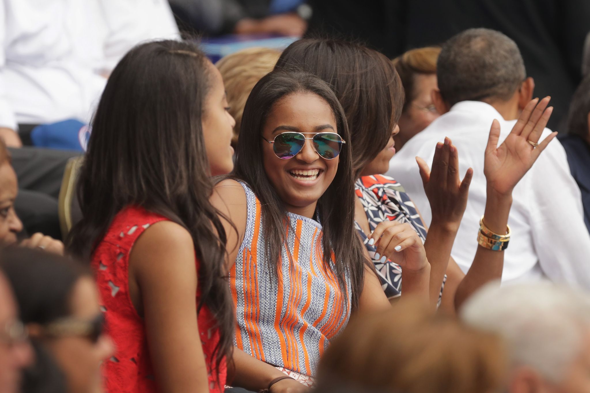 havana, cuba   march 22  l r malia obama, sasha obama, us first lady michelle obama and president barack obama react to the first run scored during an exhibition game between the cuban national baseball team and major league baseballs tampa bay devil rays at the estado latinoamericano march 22, 2016 in havana, cuba this is the first time a sittng president has visited cuba in 88 years  photo by chip somodevillagetty images