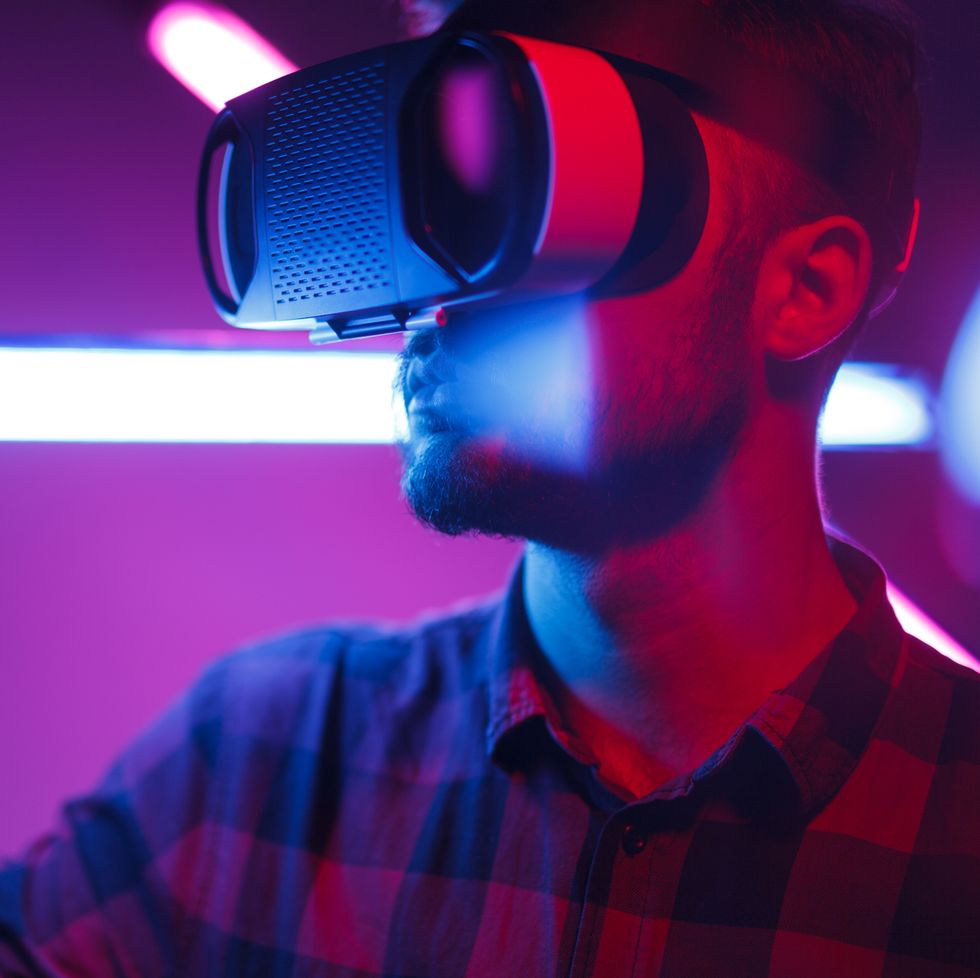 Man choosing options in virtual reality