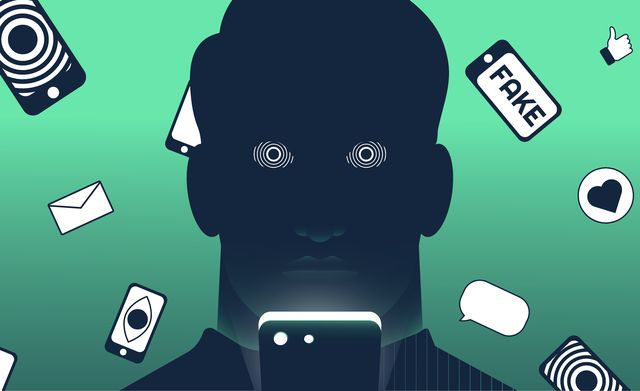 man hypnotized by smartphone vector illustration