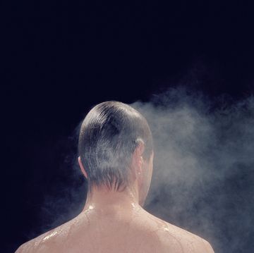 man in sauna, rear view