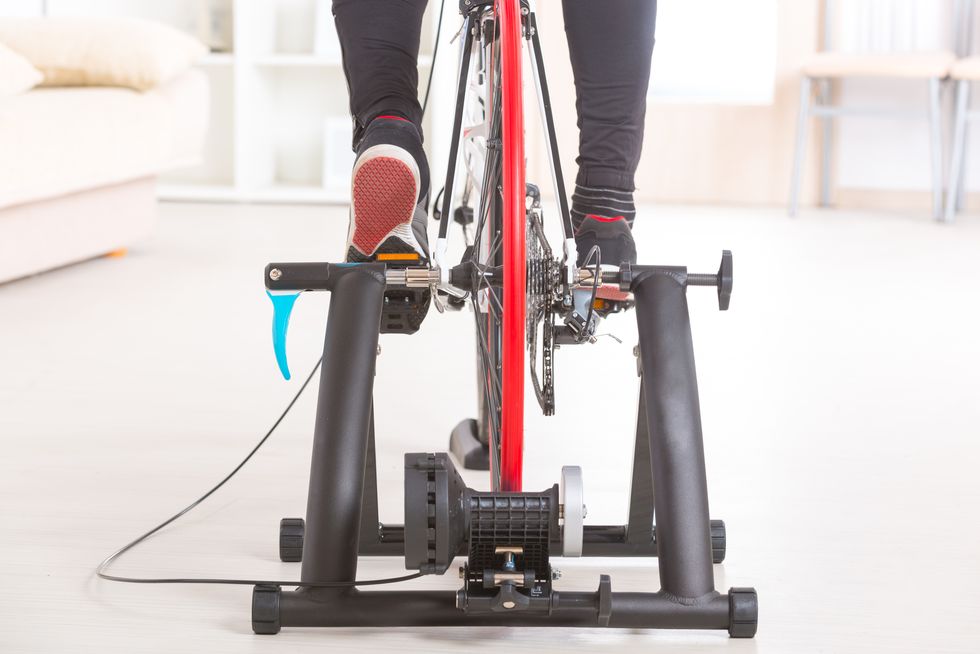Man on bicycle trainer