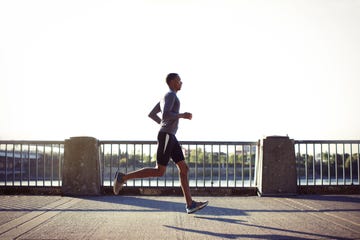 a man running in the city
