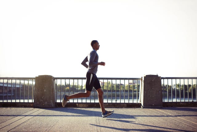 a man running in the city