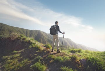 man trekking, enjoying view, tenerife