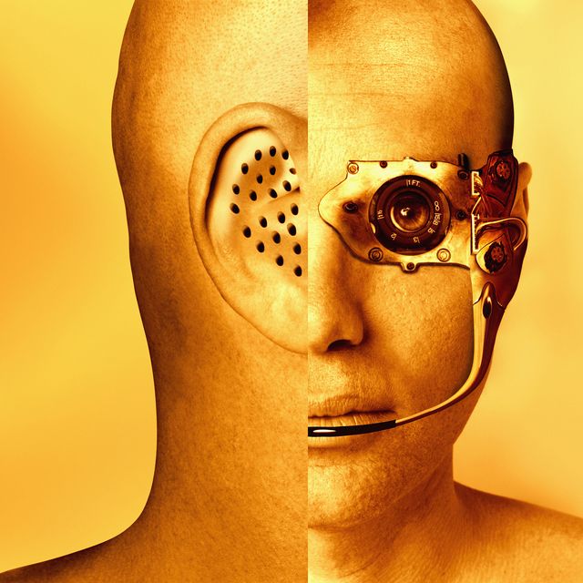 man with robotic features digital composite