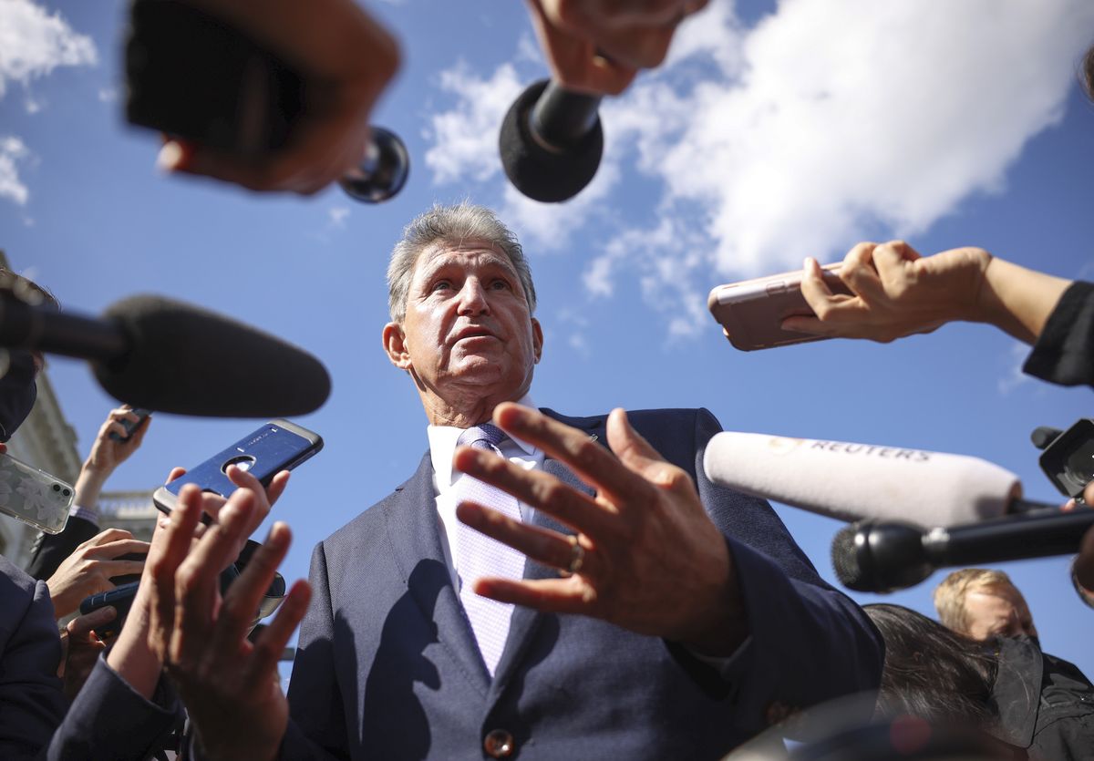 washington, dc   september 30  sen joe manchin d wv speaks to reporters outside of the us capitol on september 30, 2021 in washington, dc the senate is expected to pass a short term spending bill to avoid a government shutdown photo by kevin dietschgetty images