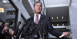 washington, dc   october 06 sen joe manchin d wv speaks at a press conference outside his office on capitol hill on october 06, 2021 in washington, dc manchin spoke on the debt limit and the infrastructure bill photo by anna moneymakergetty images