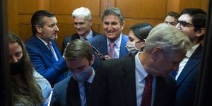 united states   september 22 sens joe manchin, d wva, center, ted cruz, r texas, left, john hoeven, r nd, foreground, and bill cassidy, r la, are seen during a senate vote in the us capitol on wednesday, september 22, 2021 photo by tom williamscq roll call