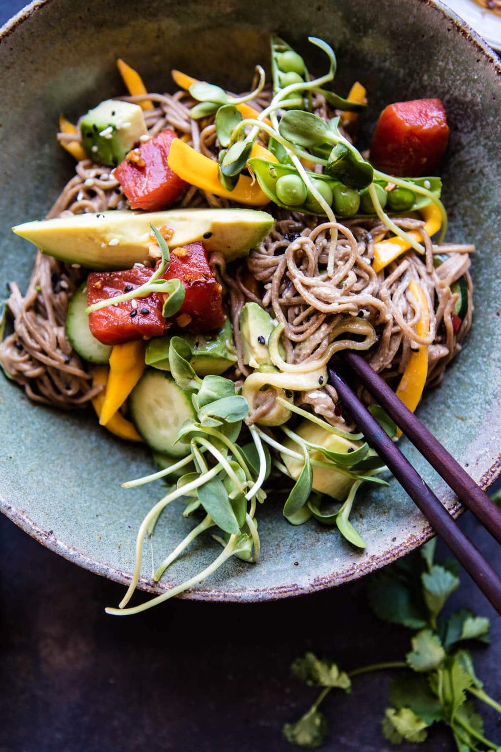 Food, Cuisine, Dish, Soba, Ingredient, Salad, Vegetarian food, Noodle, Produce, Vegetable, 