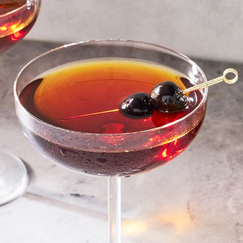 manhattan cocktail with cherry garnish