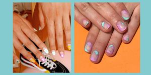 Nail polish, Nail, Manicure, Nail care, Finger, Cosmetics, Hand, Service, Peach, Material property, 