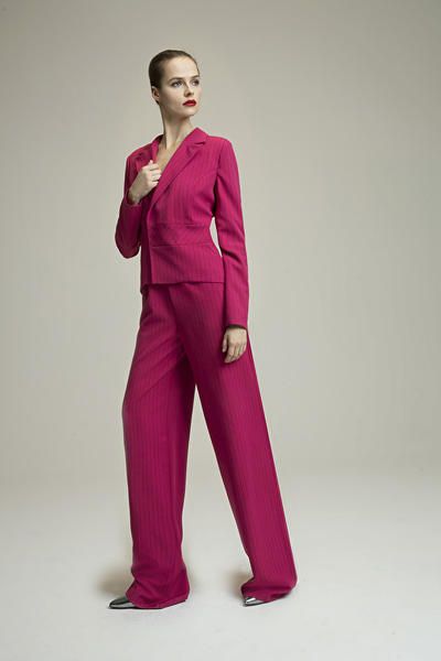 Clothing, Suit, Standing, Formal wear, Fashion model, Magenta, Pink, Fashion, Outerwear, Neck, 