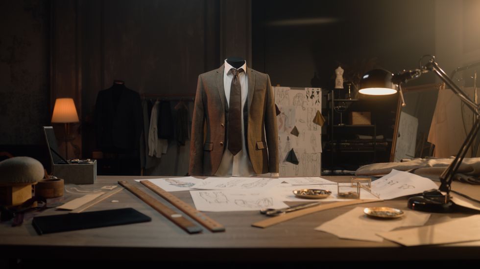 mannequin with tailored suit in luxury atelier