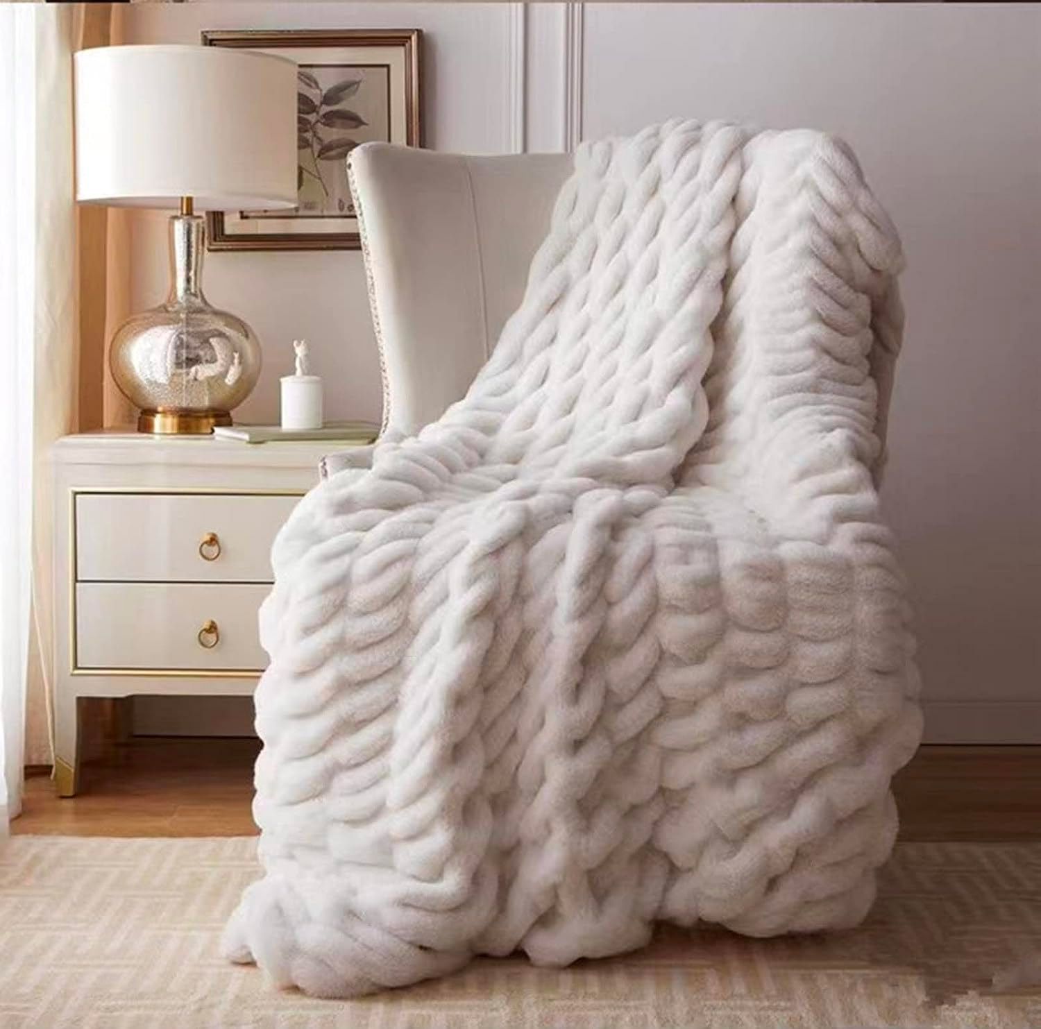 Manta de pelo sintético lanudo de felpa de pelo largo para sofá/coche/cama,  manta suave para siesta con aire acondicionado para regalo de Navidad