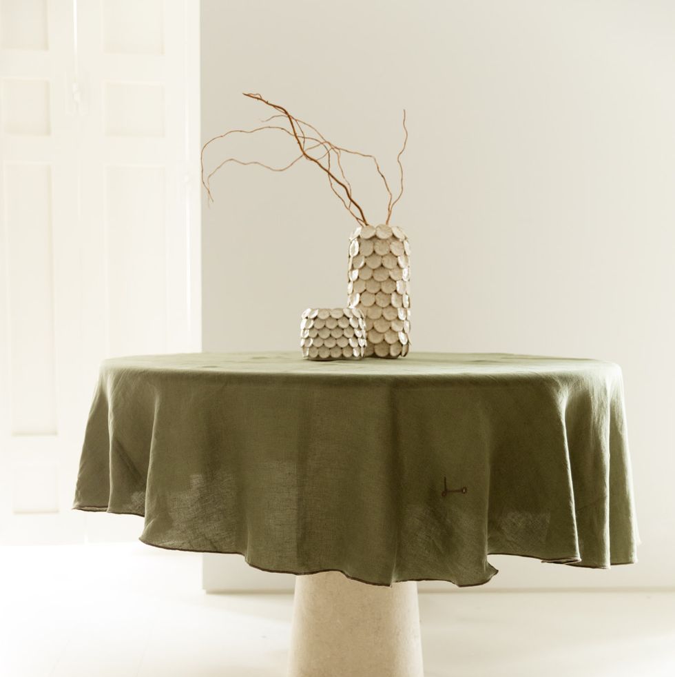 linen tablecloth in green