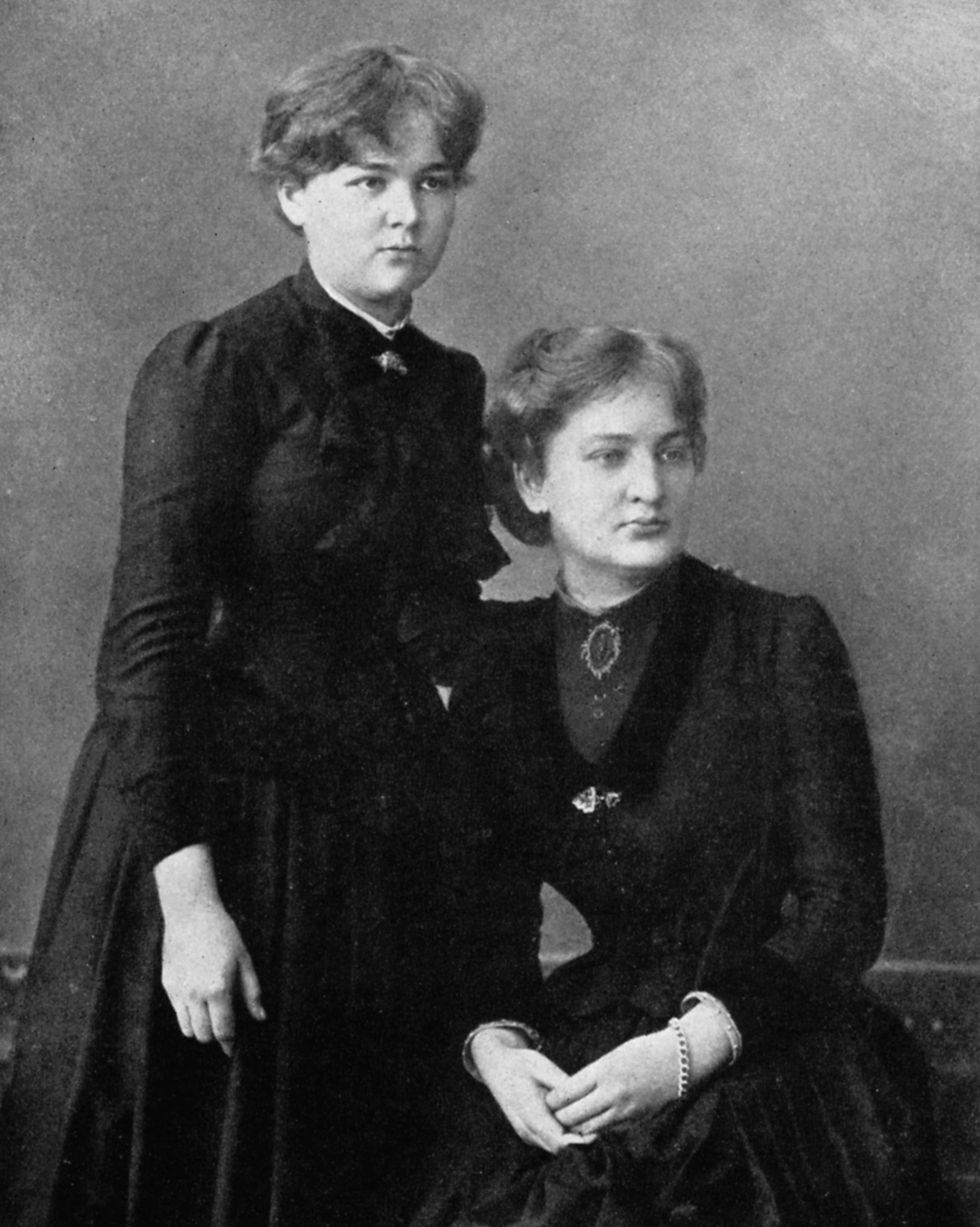 manya sklodowska marie curie and her sister bronya seated, 1886 artist anon