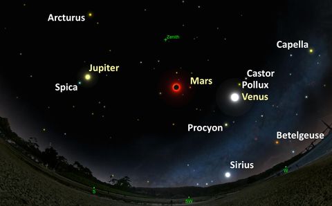 Deze sterrenkaart geeft de sterren en planeten aan die zichtbaar worden wanneer de maan op 21 augustus de zon volledig heeft afgedekt