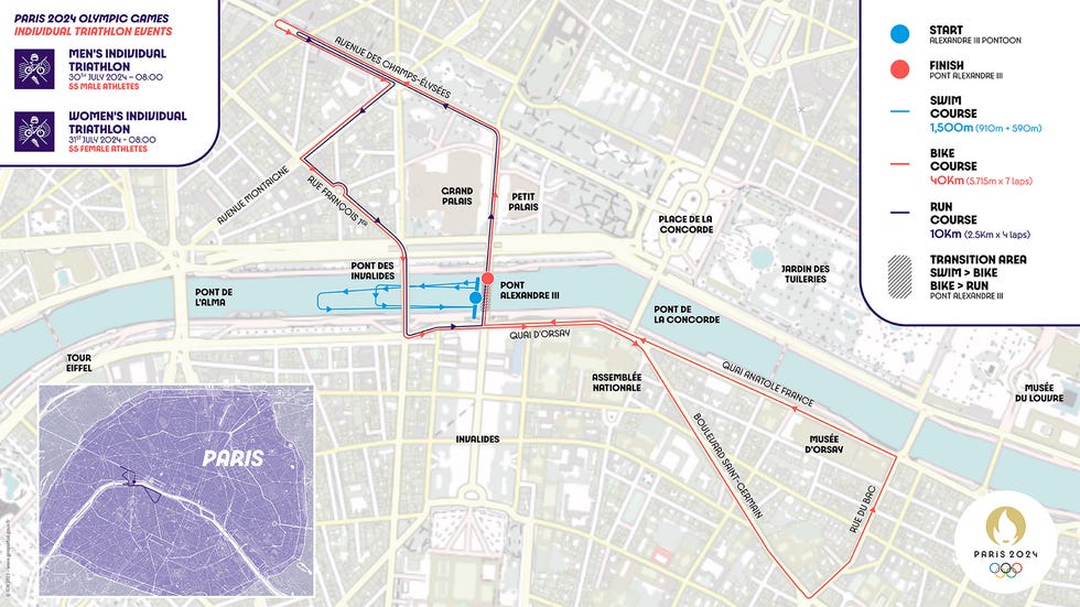 mapa del recorrido del triatlón en parís 2024