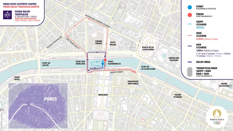 mapa del recorrido del triatlón en parís 2024