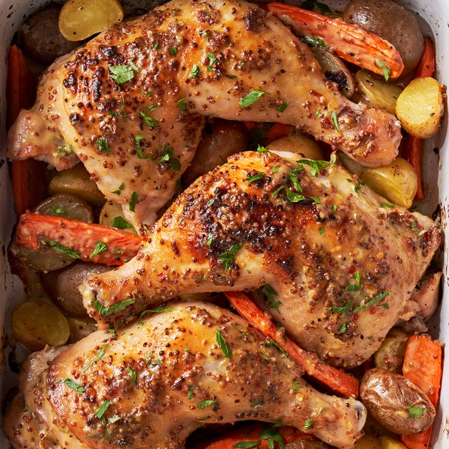 Maple Mustard Glazed Chicken maple mustard glazed chicken with carrots and potatoes