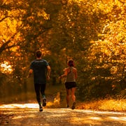 Dan Roe and Amanda Furrer running downhill in Emmaus, PA. Dan Roe and Amanda Furrer running downhill in Emmaus, PA.