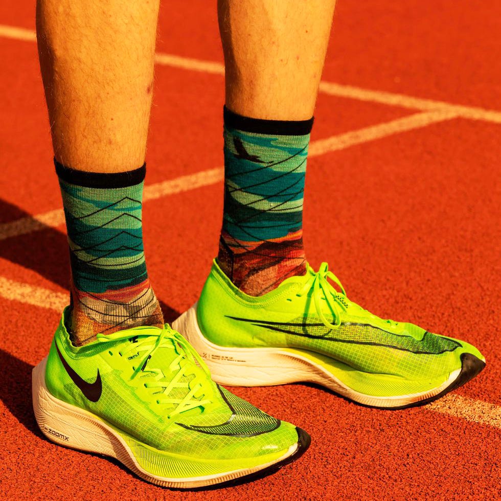 Footwear, Shoe, Green, Sock, Yellow, Sneakers, Human leg, Ankle, Athletic shoe, Calf, 