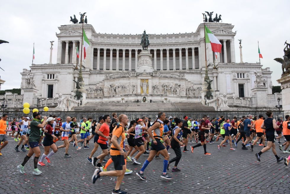 rome, italy, march 19 participants are seen at the fori imperiali street as they prepare for the start of the 28th edition of the romes marathon, italy, on march 19, 2023 photo by baris seckinanadolu agency via getty images