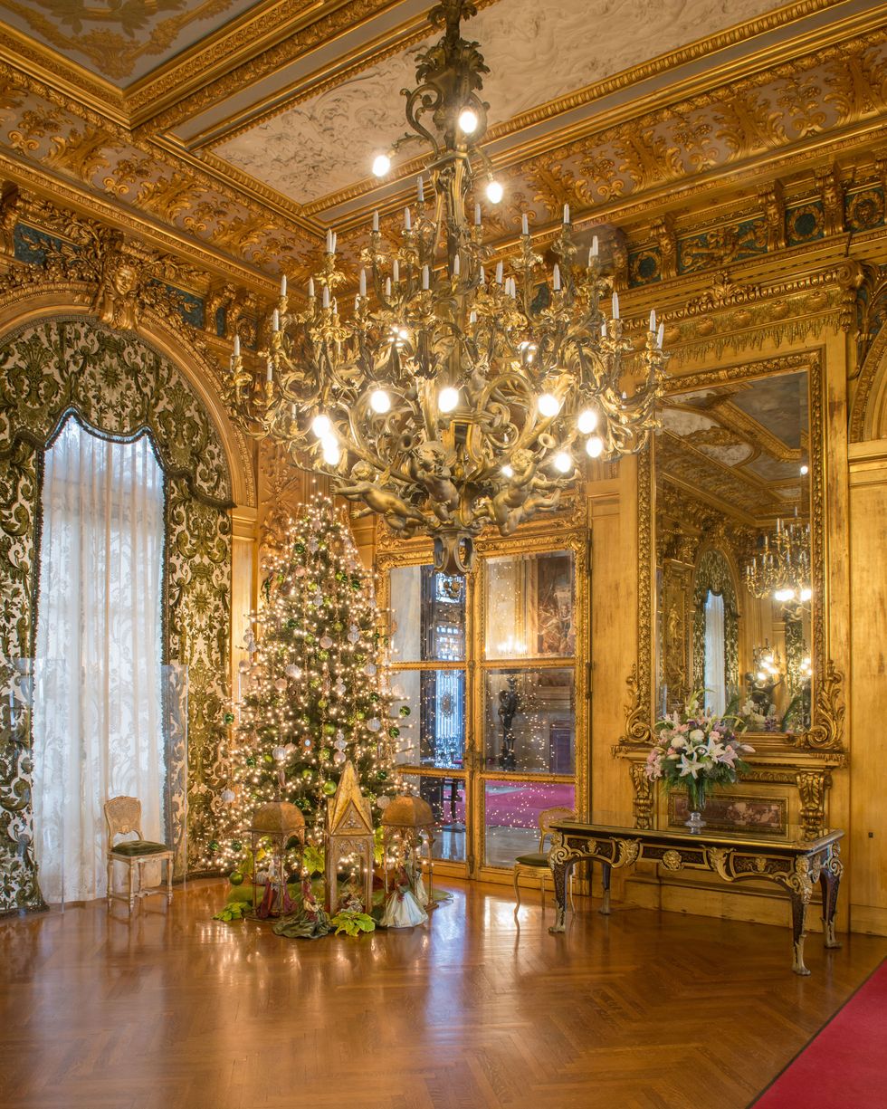 The Gold Room of the Marble House decorated for Christmas.