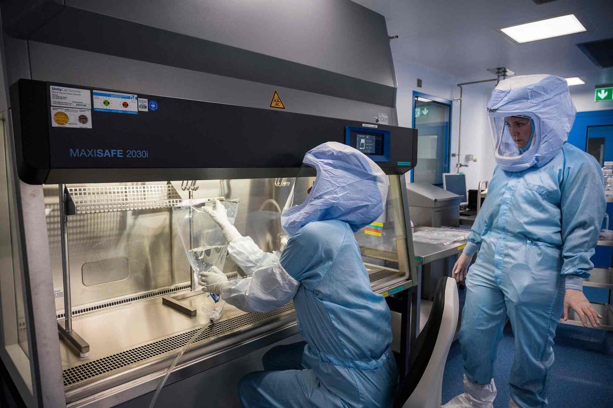employees in cleanroom suits test the procedures for the manufacturing of the messenger rna mrna for the covid 19 vaccine at the new manufacturing site of german company biontech on march 27, 2021 in marburg, central germany   german firm biontech said on march 30, 2021 it was on track to manufacture 25 billion doses of its covid 19 vaccine this year with us partner pfizer, 25 percent more than previously expected photo by thomas lohnes  afp photo by thomas lohnesafp via getty images