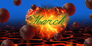 the word march over a fiery heart