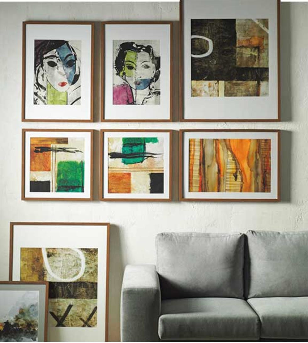 Room, Wall, Picture frame, Living room, Interior design, Art, Furniture, Collection, Modern art, Home, 