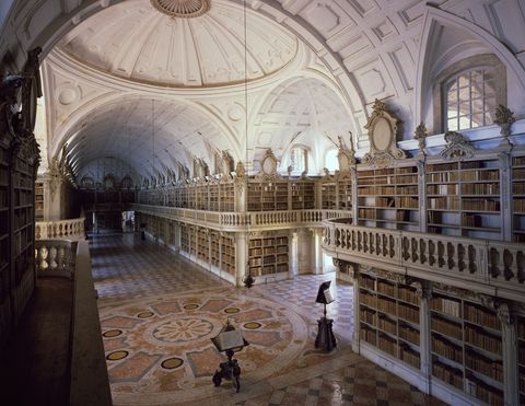 the library of the monastery in the national palace of mafra, by architect johann friedrich ludwig portugal, 18th century