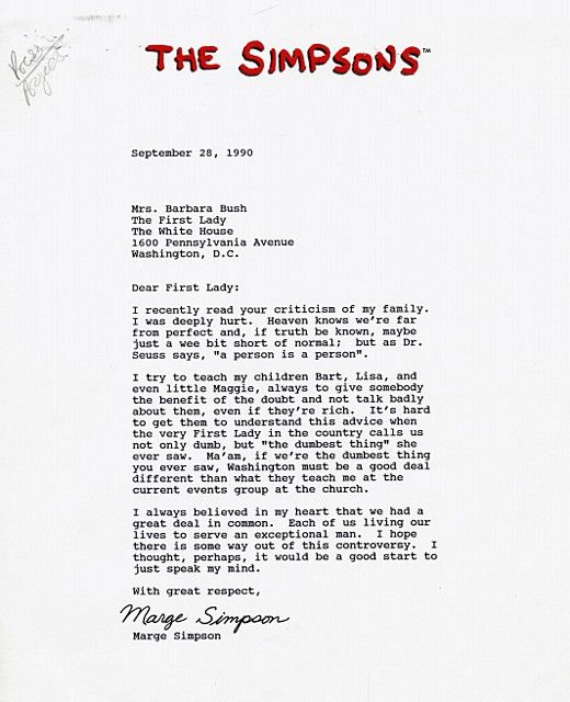 Marge Simpson carta Barbara Bush