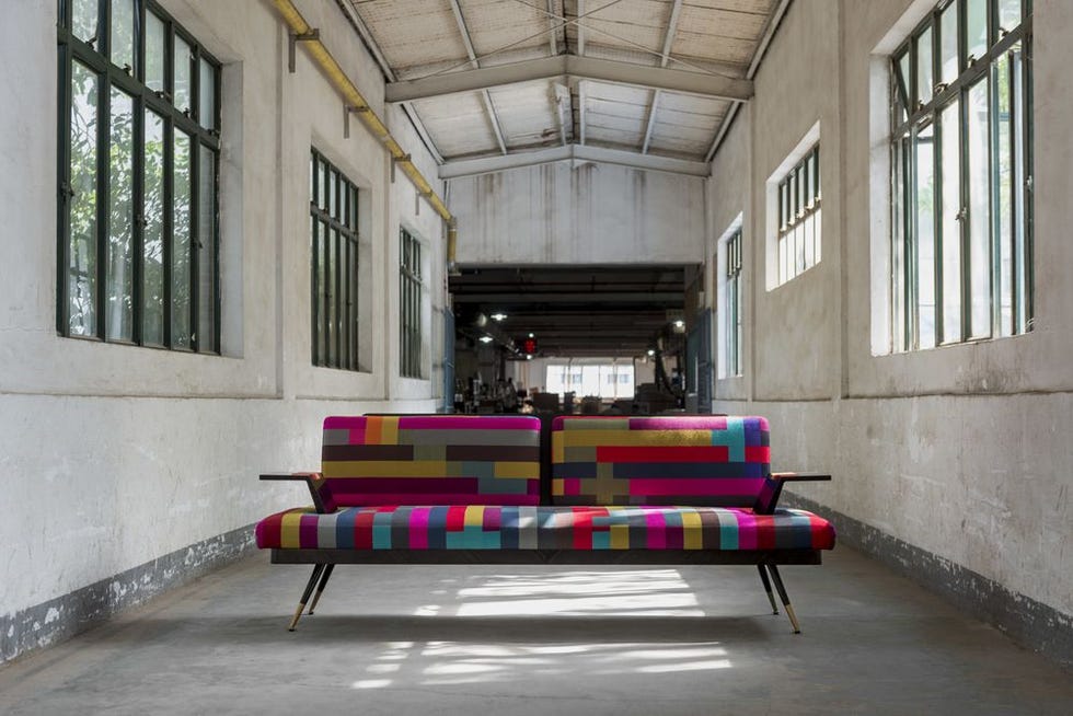 The ‘City Gull Wing’ sofa by Bert
 Frank for Decca London (deccalondon.com), upholstered in Selby’s ‘Assembly’ cloth