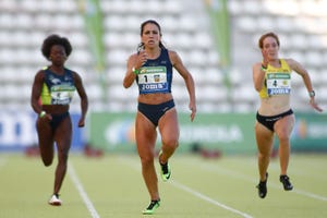 la atleta española maribel pérez compite en los 100 metros lisos de la copa iberdrola 2020 en el estadio de vallehermoso