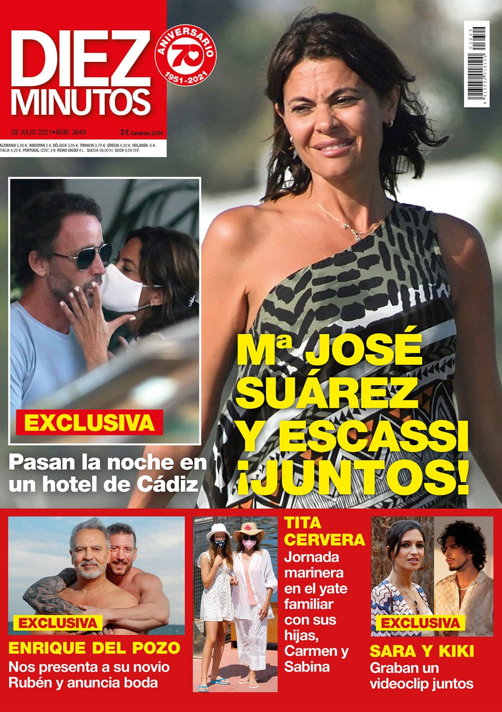portada diez minutos 3649 maría josé suárez y Álvaro muñoz escassi, juntos enrique del pozo nos presenta a su novio sara carbonero protagonizará el nuevo videoclip de kiki morente